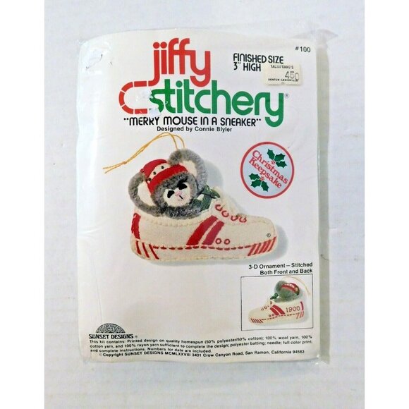 Vintage Jiffy Stitchery Merry Mouse in a Sneaker 3D Ornament Kit 1978 Holidays - Picture 1 of 3